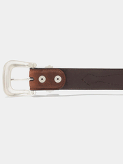 Vintage Bison VB-7012 Mens Dalton Leather Belt Saddle back of buckle detail. If you need any assistance with this item or the purchase of this item please call us at five six one seven four eight eight eight zero one Monday through Saturday 10:00a.m EST to 8:00 p.m EST