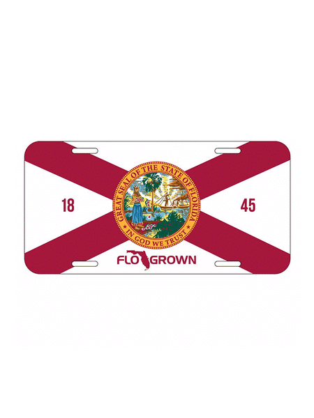 FloGrown FGLP-11 Florida Flag License Plate front view. If you need any assistance with this item or the purchase of this item please call us at five six one seven four eight eight eight zero one Monday through Saturday 10:00a.m EST to 8:00 p.m EST