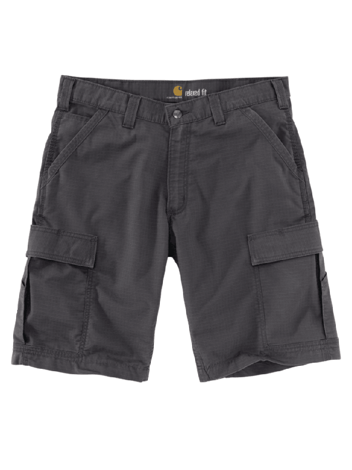 Carhartt 103543-029 Mens Force Relaxed Fit Ripstop Cargo Work Short Shadow front view on model. If you need any assistance with this item or the purchase of this item please call us at five six one seven four eight eight eight zero one Monday through Saturday 10:00a.m EST to 8:00 p.m EST