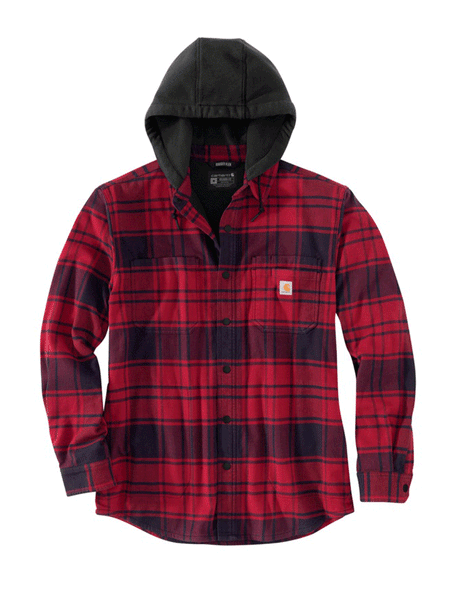 Carhartt 105621-R09 Mens Rugged Flex Flannel Fleece Lined Hooded Shirt Jac Oxblood front view. If you need any assistance with this item or the purchase of this item please call us at five six one seven four eight eight eight zero one Monday through Saturday 10:00a.m EST to 8:00 p.m EST