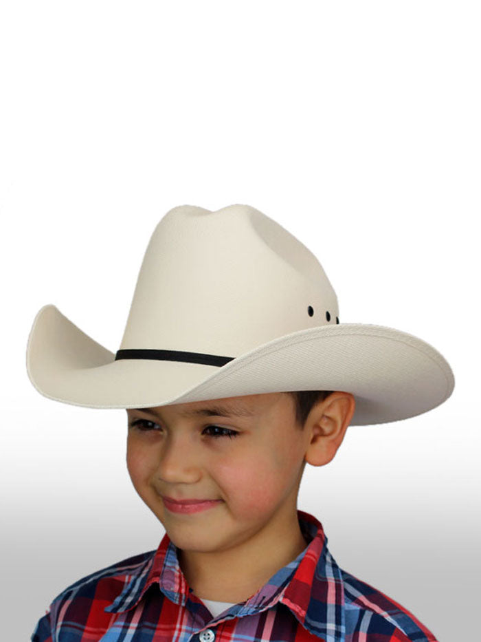 Dallas Hats LAR KE Kids Cattleman Canvas Hat Off White front view. If you need any assistance with this item or the purchase of this item please call us at five six one seven four eight eight eight zero one Monday through Saturday 10:00a.m EST to 8:00 p.m EST