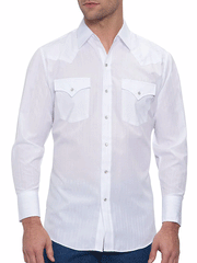 Ely Cattleman 15201934-01 Mens Long Sleeve Tone On Tone Western Shirt White front view untucked. If you need any assistance with this item or the purchase of this item please call us at five six one seven four eight eight eight zero one Monday through Saturday 10:00a.m EST to 8:00 p.m EST