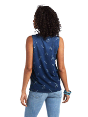 Ariat 10039825 Womens District Tank Indigo back view. If you need any assistance with this item or the purchase of this item please call us at five six one seven four eight eight eight zero one Monday through Saturday 10:00a.m EST to 8:00 p.m EST