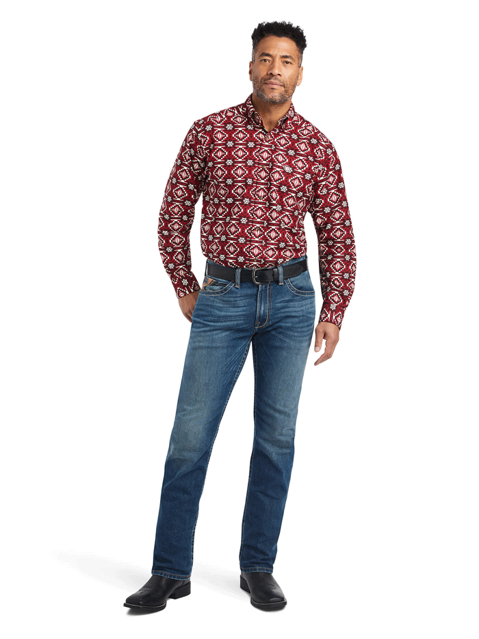 Ariat 10042268 Mens Wylie Classic Fit Shirt Rio Red front view. If you need any assistance with this item or the purchase of this item please call us at five six one seven four eight eight eight zero one Monday through Saturday 10:00a.m EST to 8:00 p.m EST