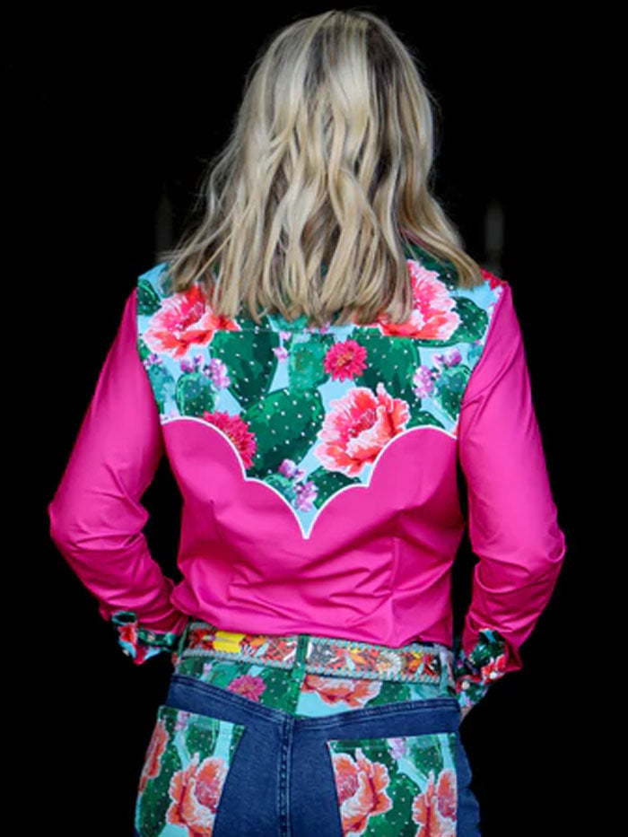 Ranch Dress'n CACTUS BLOOM Womens Performance Rodeo Shirt Fuchsia front view. If you need any assistance with this item or the purchase of this item please call us at five six one seven four eight eight eight zero one Monday through Saturday 10:00a.m EST to 8:00 p.m EST
