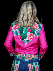 Ranch Dress'n CACTUS BLOOM Womens Performance Rodeo Shirt Fuchsia back view. If you need any assistance with this item or the purchase of this item please call us at five six one seven four eight eight eight zero one Monday through Saturday 10:00a.m EST to 8:00 p.m EST