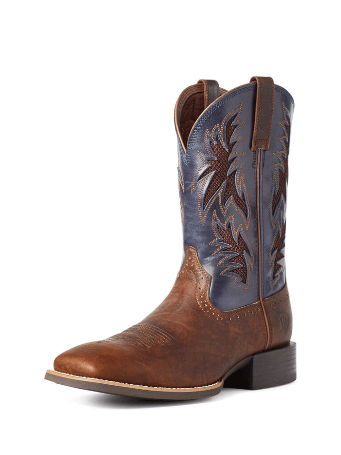 Ariat 10035928 Mens Sport Cool VentTEK Western Boot Bar Top Brown front and side view. If you need any assistance with this item or the purchase of this item please call us at five six one seven four eight eight eight zero one Monday through Saturday 10:00a.m EST to 8:00 p.m EST