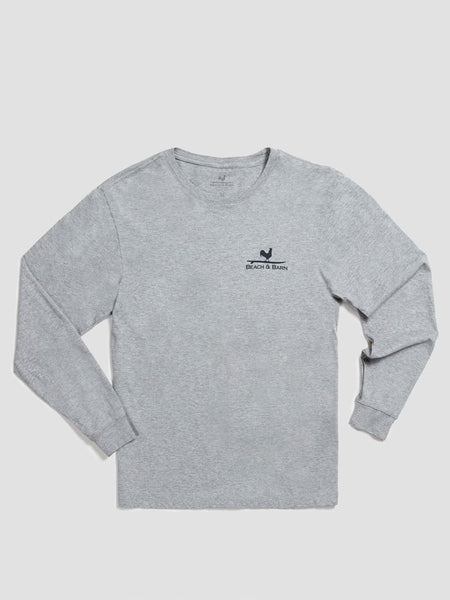 Beach & Barn WILD HORSES Tee Long Sleeve Oxford Heather front view. If you need any assistance with this item or the purchase of this item please call us at five six one seven four eight eight eight zero one Monday through Saturday 10:00a.m EST to 8:00 p.m EST