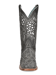 Corral A4333 Ladies Inlay And Embroidery Square Toe Western Boot Black And White front view. If you need any assistance with this item or the purchase of this item please call us at five six one seven four eight eight eight zero one Monday through Saturday 10:00a.m EST to 8:00 p.m EST