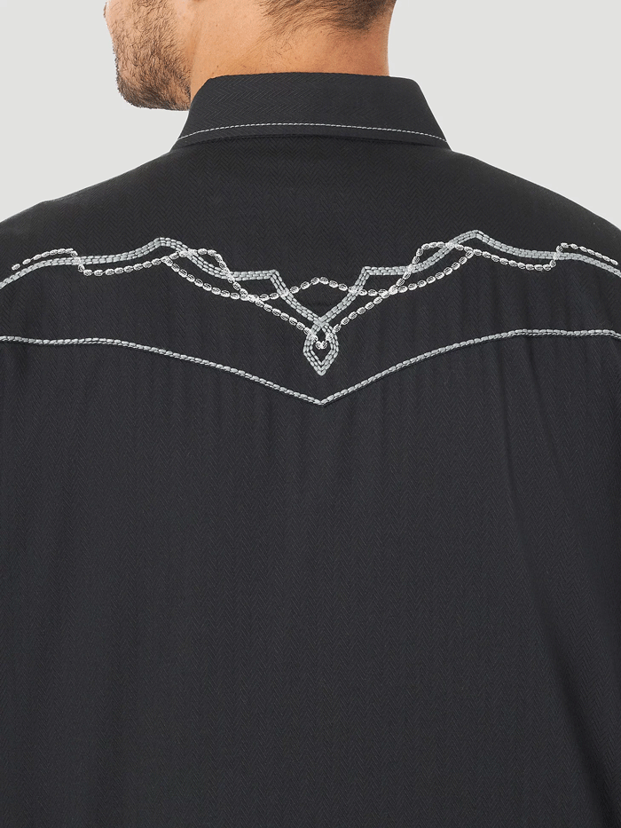 Wrangler 112317112 Mens Rock 47 Long Sleeve Embroidered Yoke Shirt Black Beauty front view. If you need any assistance with this item or the purchase of this item please call us at five six one seven four eight eight eight zero one Monday through Saturday 10:00a.m EST to 8:00 p.m EST 