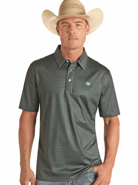 Panhandle PPMT51R0WS Mens Short Sleeve Medallion Button Knit Polo Turquoise front view. If you need any assistance with this item or the purchase of this item please call us at five six one seven four eight eight eight zero one Monday through Saturday 10:00a.m EST to 8:00 p.m EST