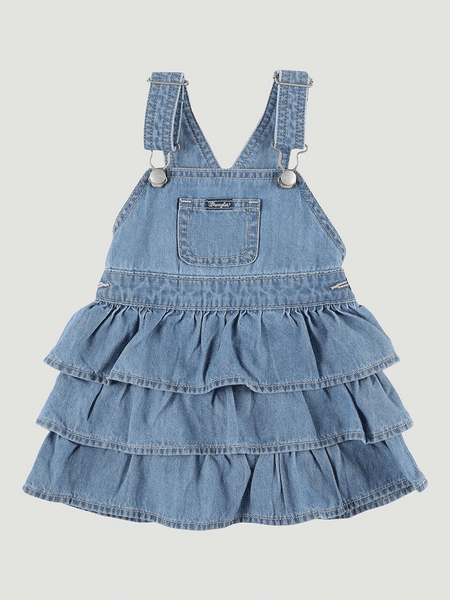 Wrangler 112328281 Kids Denim Ruffle Skirtall Leah front view. If you need any assistance with this item or the purchase of this item please call us at five six one seven four eight eight eight zero one Monday through Saturday 10:00a.m EST to 8:00 p.m EST