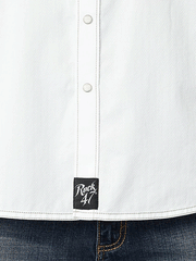 Wrangler 10MRC427W Mens Rock 47 Long Sleeve Embroidered Yoke Solid Western Snap Shirt White snaps detail. If you need any assistance with this item or the purchase of this item please call us at five six one seven four eight eight eight zero one Monday through Saturday 10:00a.m EST to 8:00 p.m EST