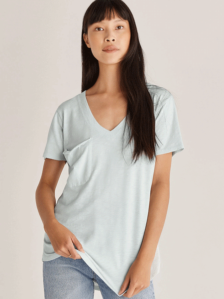 Z Supply ZT191722-SKI Womens Cotton Slub Pocket Tee Skylight front view. If you need any assistance with this item or the purchase of this item please call us at five six one seven four eight eight eight zero one Monday through Saturday 10:00a.m EST to 8:00 p.m EST