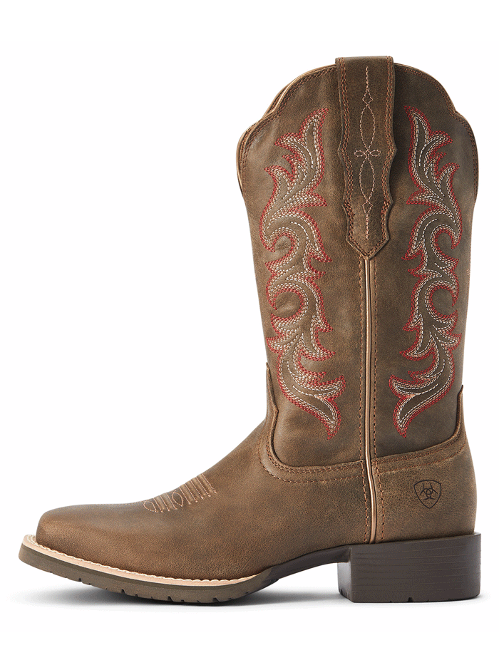 Ariat 10042385 Womens Hybrid Rancher StretchFit Square Toe Western Boot Pebble side and front view. If you need any assistance with this item or the purchase of this item please call us at five six one seven four eight eight eight zero one Monday through Saturday 10:00a.m EST to 8:00 p.m EST