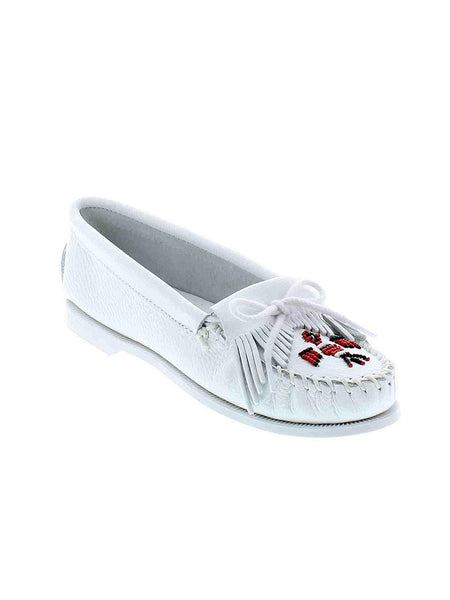 Minnetonka 174 Women's Thunderbird Boat Sole White front and side view. If you need any assistance with this item or the purchase of this item please call us at five six one seven four eight eight eight zero one Monday through Saturday 10:00a.m EST to 8:00 p.m EST