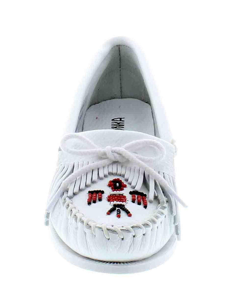 Minnetonka 174 Women's Thunderbird Boat Sole White front and side view. If you need any assistance with this item or the purchase of this item please call us at five six one seven four eight eight eight zero one Monday through Saturday 10:00a.m EST to 8:00 p.m EST