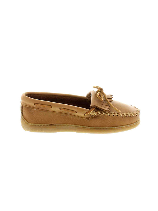 Women's Minnetonka Moosehide Fringed Kilty 390 Natural side view. If you need any assistance with this item or the purchase of this item please call us at five six one seven four eight eight eight zero one Monday through Saturday 10:00a.m EST to 8:00 p.m EST