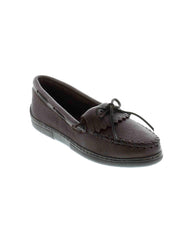 Minnetonka 392 Women's Moosehide Fringed Kilty Moc Chocolate front and side view. If you need any assistance with this item or the purchase of this item please call us at five six one seven four eight eight eight zero one Monday through Saturday 10:00a.m EST to 8:00 p.m EST