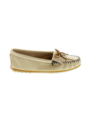 Women's Minnetonka Champagne Deerskin Soft side view. If you need any assistance with this item or the purchase of this item please call us at five six one seven four eight eight eight zero one Monday through Saturday 10:00a.m EST to 8:00 p.m EST