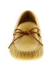 Minnetonka Mens Double Natural Tan Deerskin Softsole 816 Front View