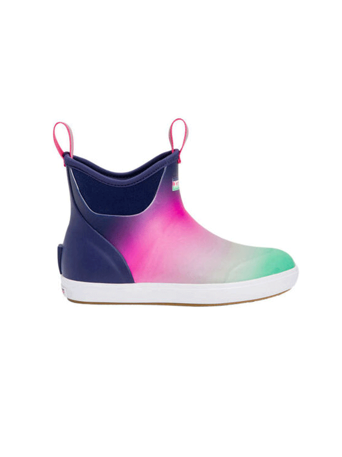 Xtratuf XWAB-5AUR Womens Ankle Deck Boot Purple Aurora front-side view. If you need any assistance with this item or the purchase of this item please call us at five six one seven four eight eight eight zero one Monday through Saturday 10:00a.m EST to 8:00 p.m EST