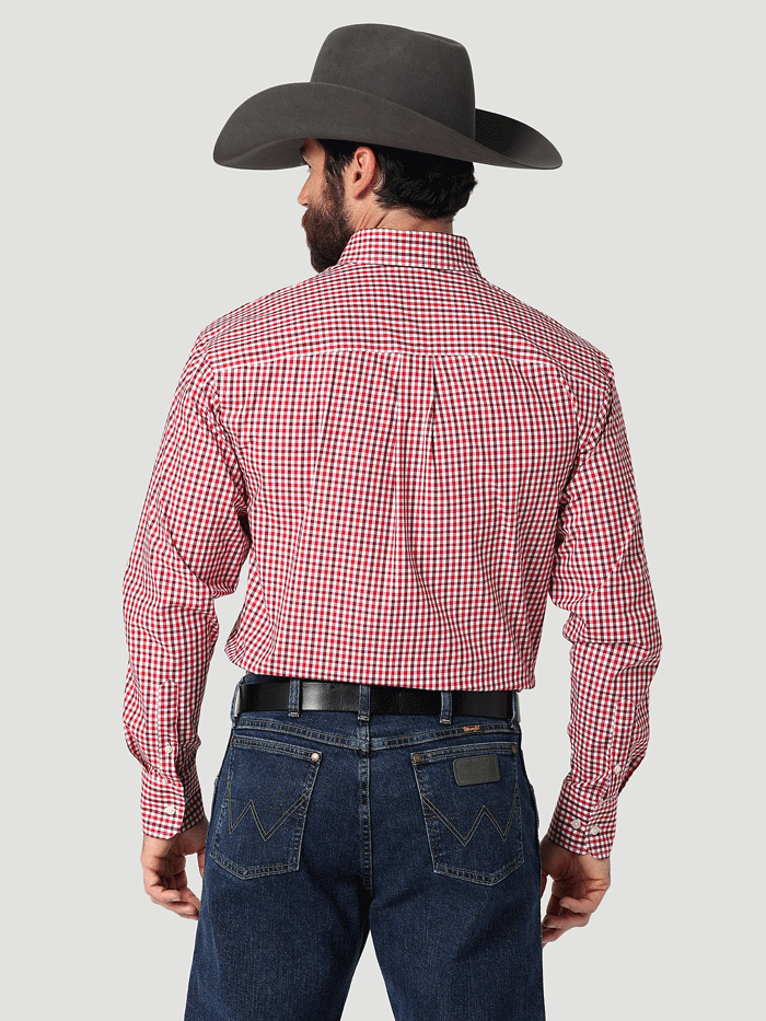 Wrangler 112319001 Mens George Strait Long Sleeve Button Down Stripe Shirt Picnic Red front view. If you need any assistance with this item or the purchase of this item please call us at five six one seven four eight eight eight zero one Monday through Saturday 10:00a.m EST to 8:00 p.m EST