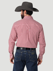 Wrangler 112319001 Mens George Strait Long Sleeve Button Down Stripe Shirt Picnic Red back view. If you need any assistance with this item or the purchase of this item please call us at five six one seven four eight eight eight zero one Monday through Saturday 10:00a.m EST to 8:00 p.m EST