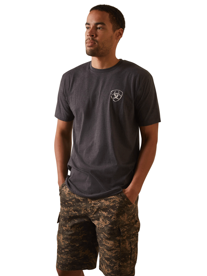 Ariat 10044778 Mens Tonal Camo Flag T-Shirt Charcoal Heather back view, If you need any assistance with this item or the purchase of this item please call us at five six one seven four eight eight eight zero one Monday through Saturday 10:00a.m EST to 8:00 p.m EST