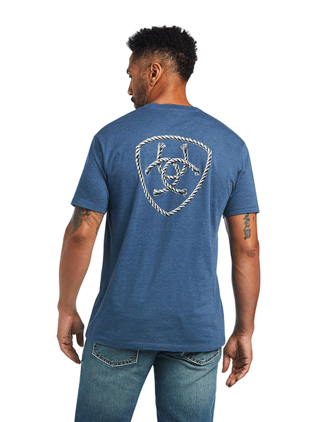 Ariat 10040869 Mens Ariat Rope Shield T-Shirt Sailor Blue Heather back view. If you need any assistance with this item or the purchase of this item please call us at five six one seven four eight eight eight zero one Monday through Saturday 10:00a.m EST to 8:00 p.m EST