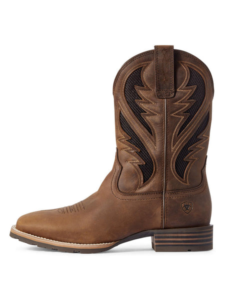 Ariat 10031454 Mens Hybrid VentTEK Western Boot Distressed Tan side view. If you need any assistance with this item or the purchase of this item please call us at five six one seven four eight eight eight zero one Monday through Saturday 10:00a.m EST to 8:00 p.m EST