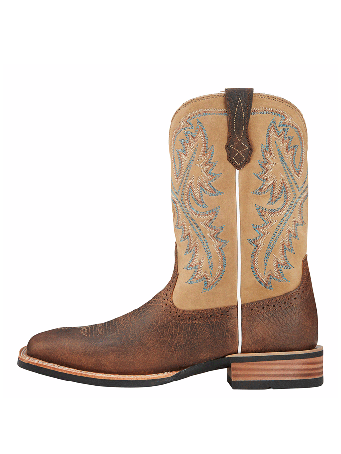 Ariat 10002224 Mens Quickdraw Western Boot Tumbled Bark front and side view. If you need any assistance with this item or the purchase of this item please call us at five six one seven four eight eight eight zero one Monday through Saturday 10:00a.m EST to 8:00 p.m EST