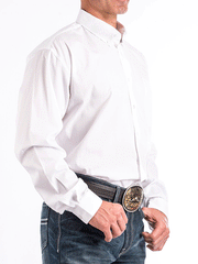 Cinch MT10320020 Mens Long Sleeve Single Pocket Solid Shirt White alt front view. If you need any assistance with this item or the purchase of this item please call us at five six one seven four eight eight eight zero one Monday through Saturday 10:00a.m EST to 8:00 p.m EST