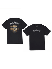 Ely Cattleman 15261459JD-89 Mens Jack Daniels Barrel Graphic T-Shirt Black front and back. If you need any assistance with this item or the purchase of this item please call us at five six one seven four eight eight eight zero one Monday through Saturday 10:00a.m EST to 8:00 p.m EST
