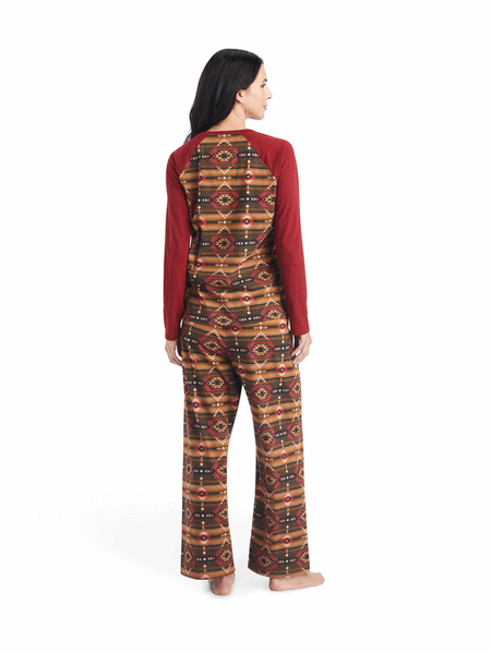 Ariat 10042604 Womens Long Sleeve Pajama Set Southwest Style Print Red back view. If you need any assistance with this item or the purchase of this item please call us at five six one seven four eight eight eight zero one Monday through Saturday 10:00a.m EST to 8:00 p.m EST