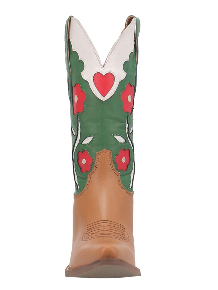 Dingo DI918 Womens Coming Up Roses Boot Camel front-side view. If you need any assistance with this item or the purchase of this item please call us at five six one seven four eight eight eight zero one Monday through Saturday 10:00a.m EST to 8:00 p.m EST
