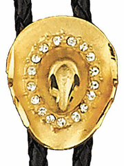Western Express BT-5948-G Bolo Tie Hat With Austrian Crytals Gold front view close up. If you need any assistance with this item or the purchase of this item please call us at five six one seven four eight eight eight zero one Monday through Saturday 10:00a.m EST to 8:00 p.m EST