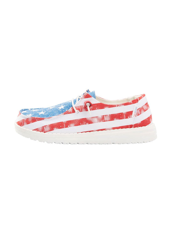 Hey Dude 121412698 Womens Wendy Shoe Star Spangled side view. If you need any assistance with this item or the purchase of this item please call us at five six one seven four eight eight eight zero one Monday through Saturday 10:00a.m EST to 8:00 p.m EST