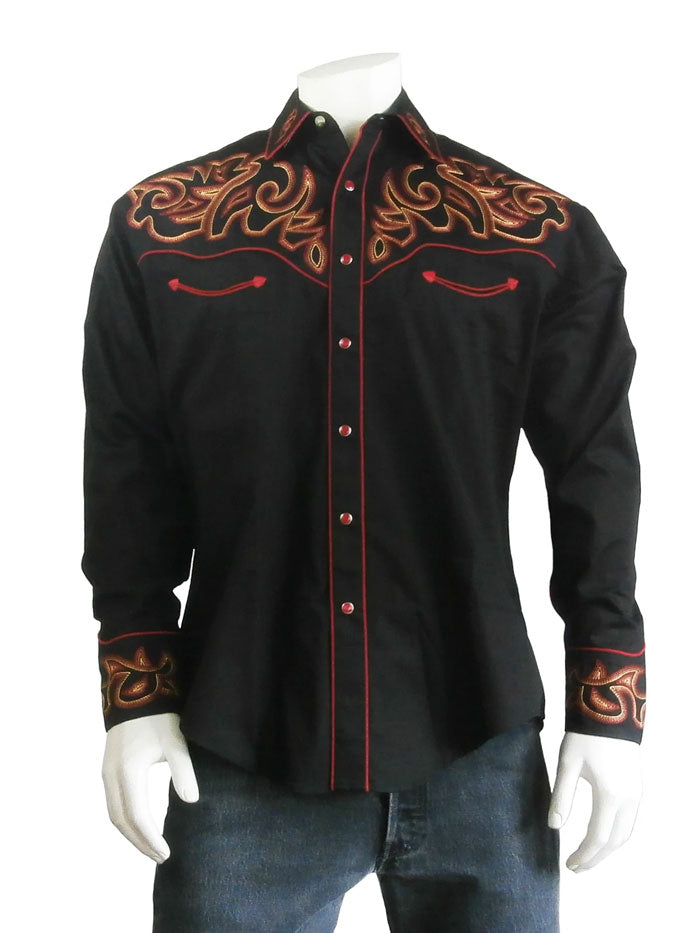 Rockmount 6701 Mens Boot Top Embroidered Western Shirt Black Rockmount 6701 Mens Boot Top Embroidered Western Shirt Black