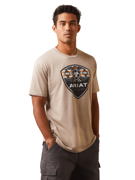 Ariat 10044769 Mens Geo Fill T-Shirt Oatmeal Heather front view. If you need any assistance with this item or the purchase of this item please call us at five six one seven four eight eight eight zero one Monday through Saturday 10:00a.m EST to 8:00 p.m EST