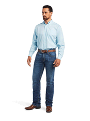 Ariat 10040586 Mens Wrinkle Free Solid Pinpoint Oxford Classic Fit Shirt Crystal Blue alternate front view. If you need any assistance with this item or the purchase of this item please call us at five six one seven four eight eight eight zero one Monday through Saturday 10:00a.m EST to 8:00 p.m EST