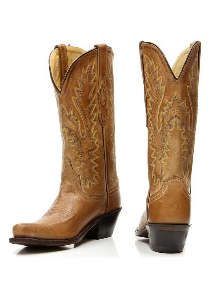 Old West LF1529 Womens 12" Fashion Snip Toe Cowgirl Boots Tan front and side view.If you need any assistance with this item or the purchase of this item please call us at five six one seven four eight eight eight zero one Monday through Saturday 10:00a.m EST to 8:00 p.m EST