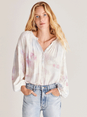 Z Supply ZT221831 Womens Woven Top Bayfront Watercolor front view tucked in. If you need any assistance with this item or the purchase of this item please call us at five six one seven four eight eight eight zero one Monday through Saturday 10:00a.m EST to 8:00 p.m EST