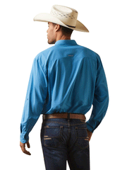 Ariat 10043422 Mens VentTEK Outbound Classic Fit Long Sleeve Shirt Cendre Blue back view. If you need any assistance with this item or the purchase of this item please call us at five six one seven four eight eight eight zero one Monday through Saturday 10:00a.m EST to 8:00 p.m EST