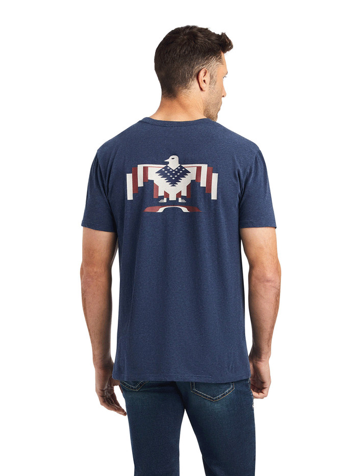 Ariat 10042193 Mens Chimayo Graphic T-Shirt Navy Heather front view. If you need any assistance with this item or the purchase of this item please call us at five six one seven four eight eight eight zero one Monday through Saturday 10:00a.m EST to 8:00 p.m EST