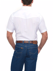 Ely Cattleman 15201634-01 Mens Short Sleeve Tone On Tone Western Shirt White back view. If you need any assistance with this item or the purchase of this item please call us at five six one seven four eight eight eight zero one Monday through Saturday 10:00a.m EST to 8:00 p.m EST