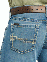 Ariat 10039614 Mens M7 Slim Stretch Julian Straight Jean Hartwell back pocket detail. If you need any assistance with this item or the purchase of this item please call us at five six one seven four eight eight eight zero one Monday through Saturday 10:00a.m EST to 8:00 p.m EST