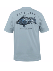 Salt Life SLM10873 Mens Atlas Hog Short Sleeve Tee Blue Stone back view. If you need any assistance with this item or the purchase of this item please call us at five six one seven four eight eight eight zero one Monday through Saturday 10:00a.m EST to 8:00 p.m EST