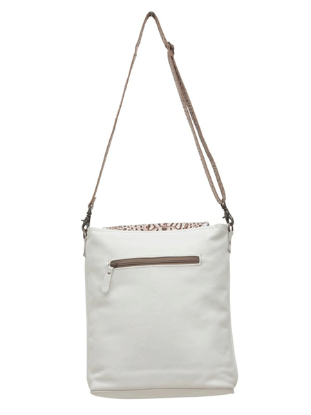 Myra Bag S-6217 Womens Smokey Azteca Leather And Hairon Bag back view hanging. If you need any assistance with this item or the purchase of this item please call us at five six one seven four eight eight eight zero one Monday through Saturday 10:00a.m EST to 8:00 p.m EST