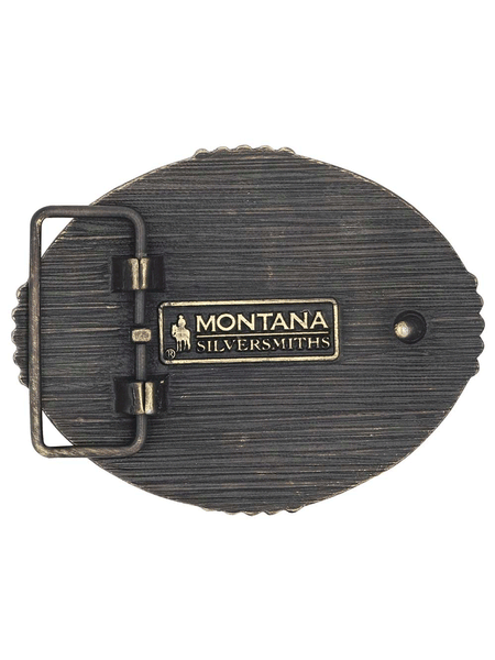 Montana Silversmiths A950 Bucking Bronc Attitude Buckle Bronze back view. If you need any assistance with this item or the purchase of this item please call us at five six one seven four eight eight eight zero one Monday through Saturday 10:00a.m EST to 8:00 p.m EST